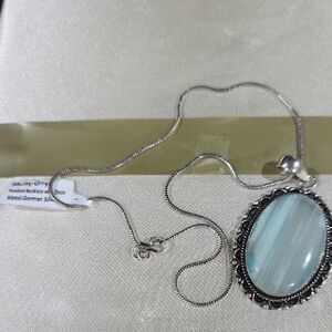 Silver Pendant Necklace with Green Onyx